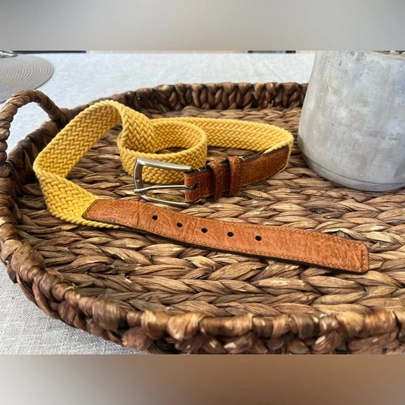 Torino Luxury Woven Leather Belt - Italian Cotton Elastic Belt - Yellow - 36 - Picture 1 of 8
